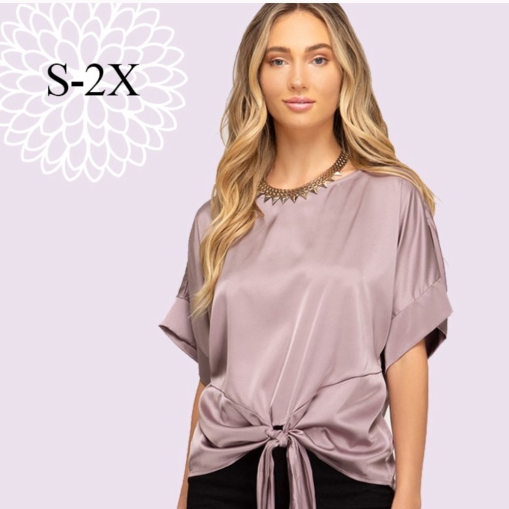 Rose Mocha Kimono Sleeve Satin Top